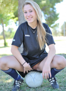 Pretty teen Alanna is good playing soccer