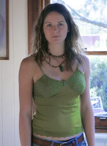 Nice girl Elsa puts on blue jeans